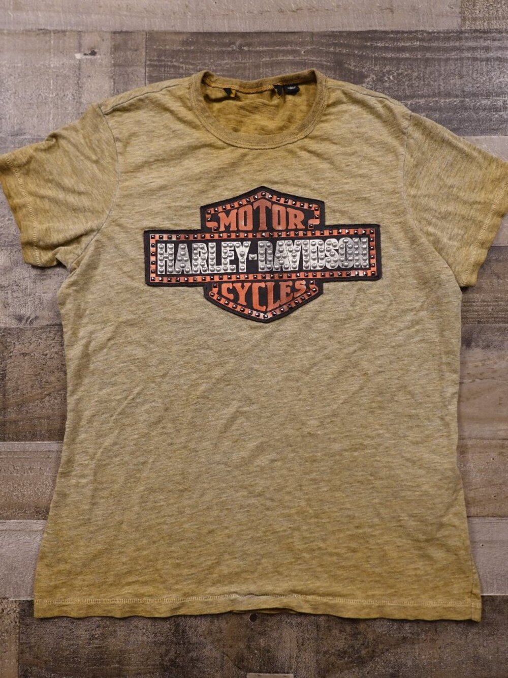Harley-Davidson Studded Logo T-Shirt Women’s Large Brown Motorcycle Graphic Tee
